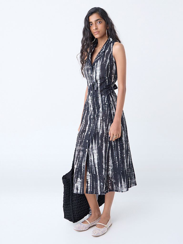 Bombay Paisley Black Abstract Printed Cotton Shirt Dress