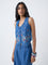 Bombay Paisley Blue Floral Embroidered Denim Waistcoat