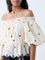 Bombay Paisley Cream Embroidered Off-Shoulder Cotton Top