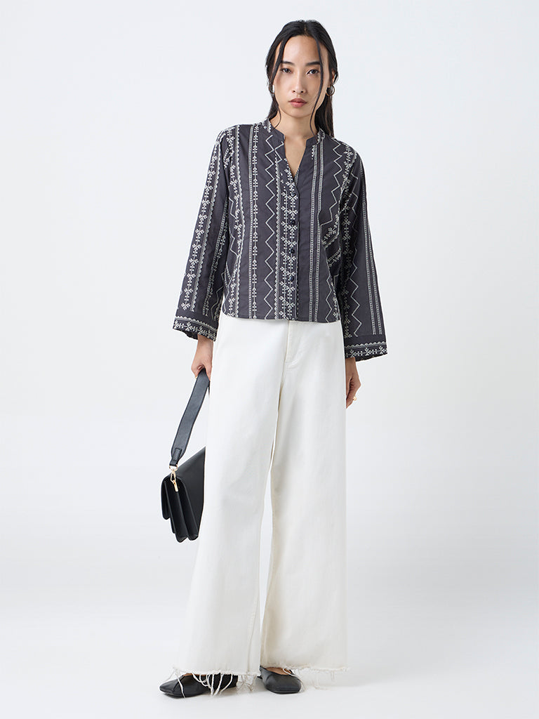 Utsa Black Embroidered Cotton Tunic