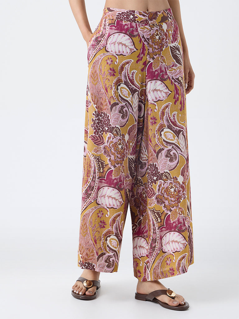 Utsa Mustard Foliage Pattern Pants