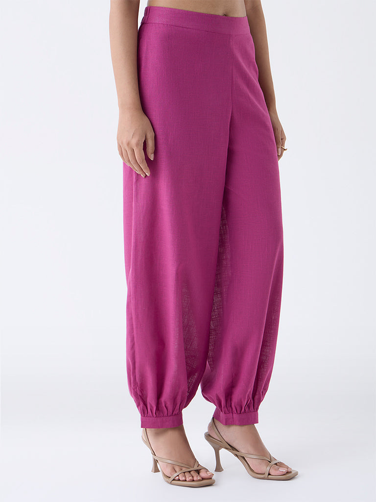 Utsa Magenta Harem-Style Cotton Pants