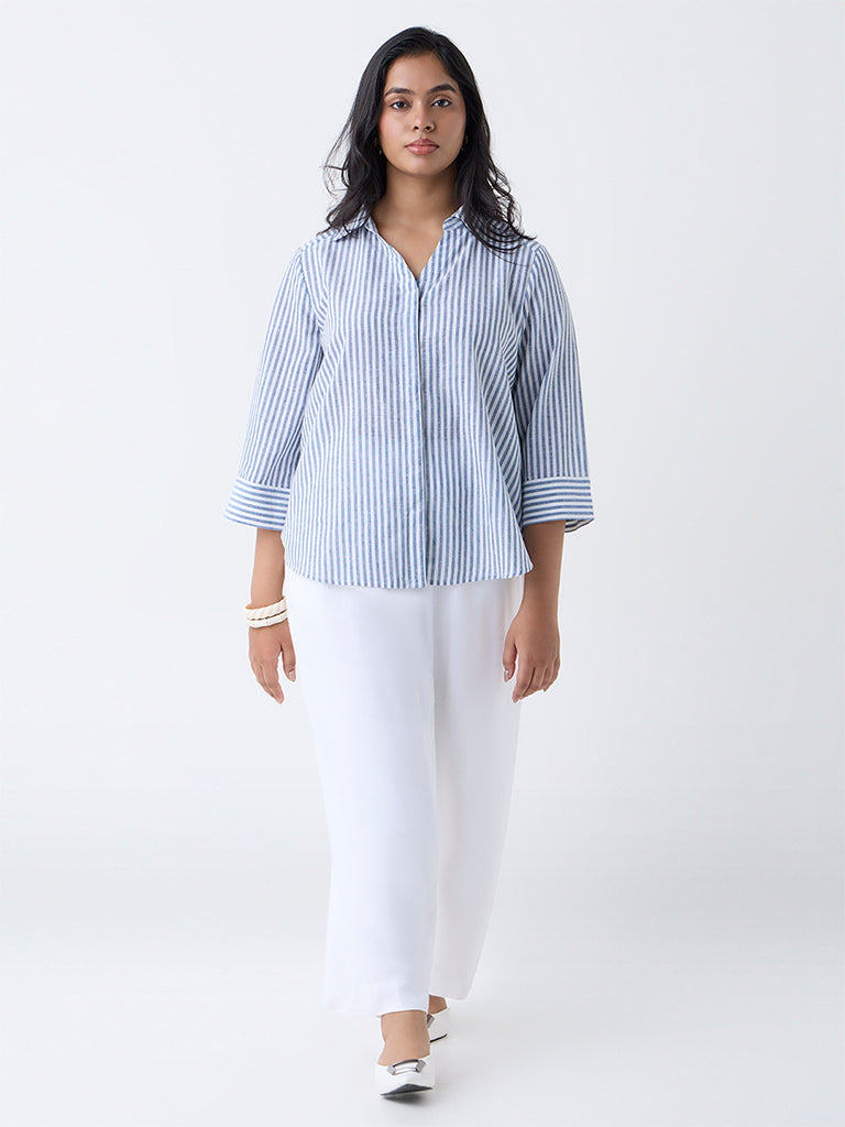 Gia Blue Striped Cotton-Blend Shirt