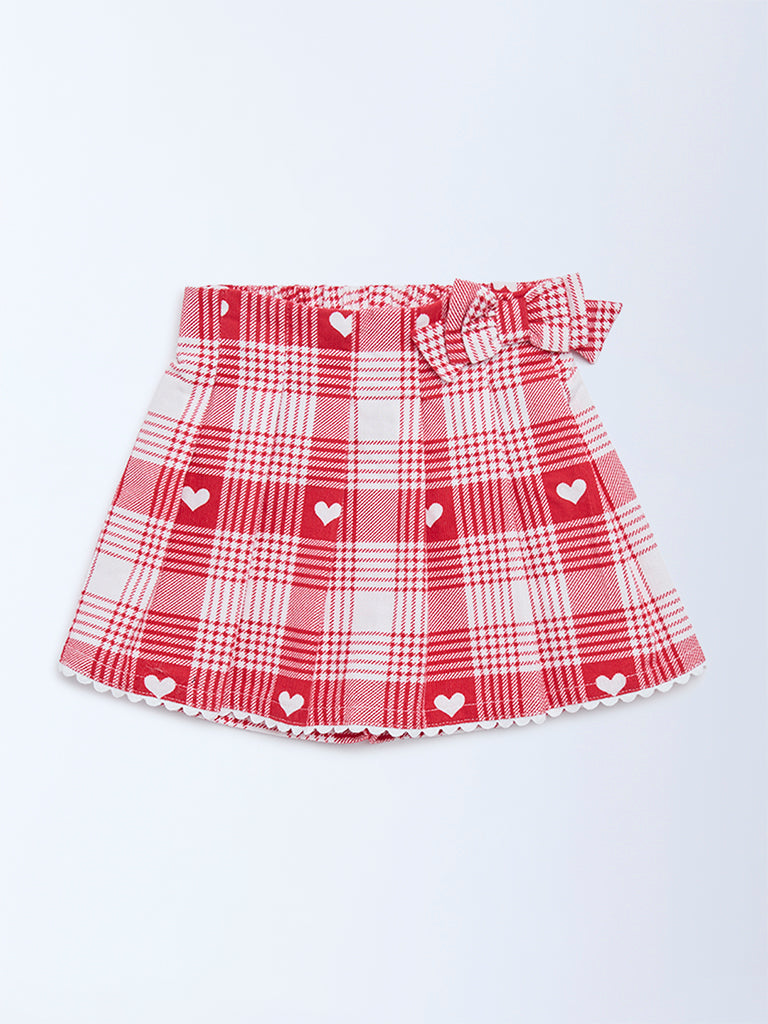 HOP Baby Red Checkered High-Rise Cotton Skort