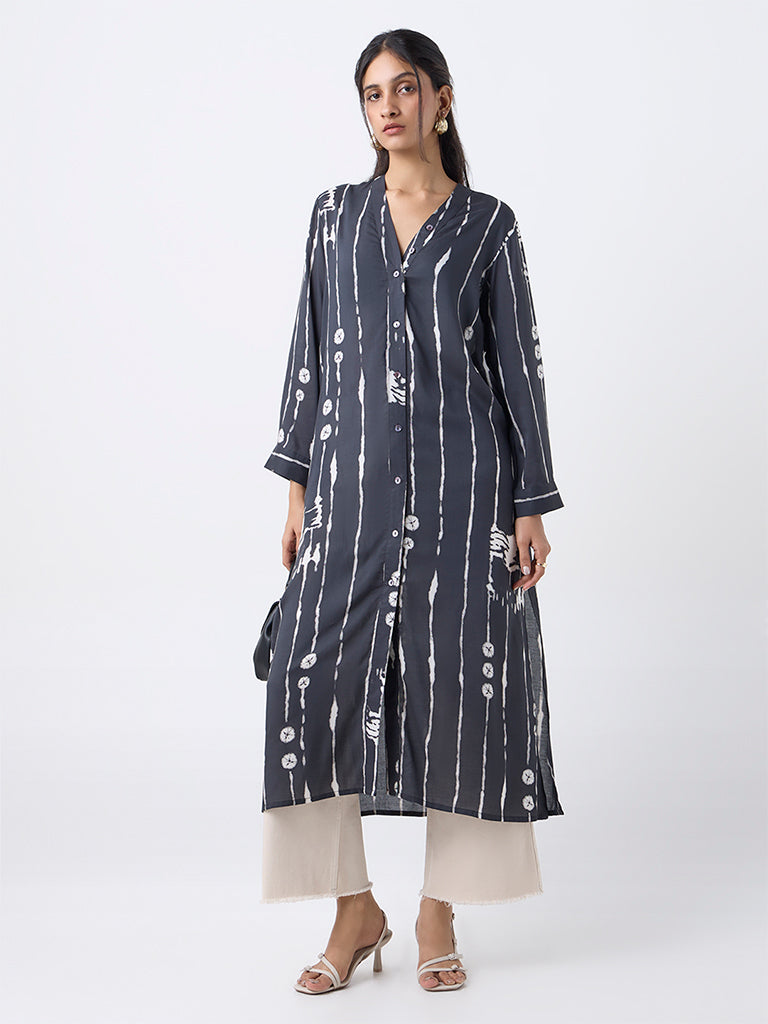 Utsa Black Leheriya Printed A-Line Kurta