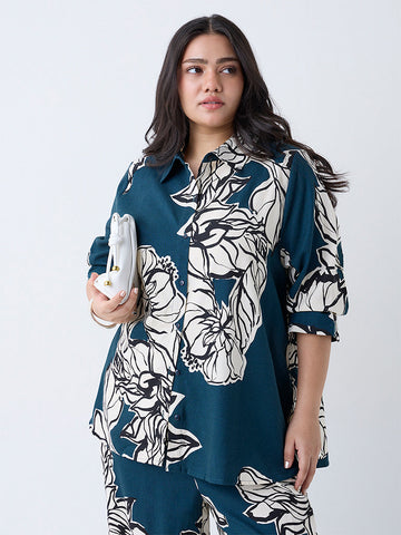 Gia Teal Foliage Printed Shirt