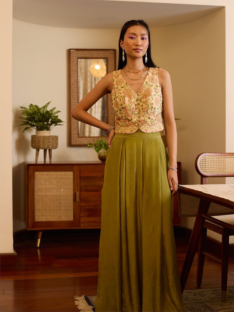 Floral Waistcoat Green Top