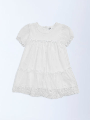 HOP Baby White Lace Detailed Tiered Dress