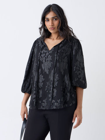 Gia Black Floral Design Top