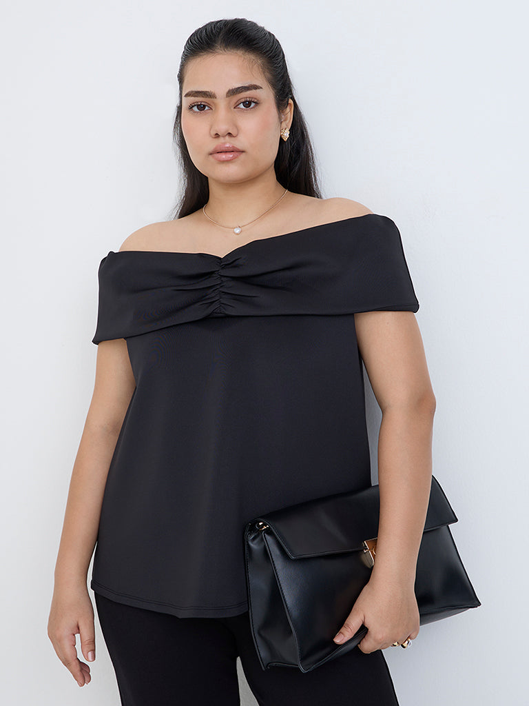Gia Black Ruched Off-Shoulder Top