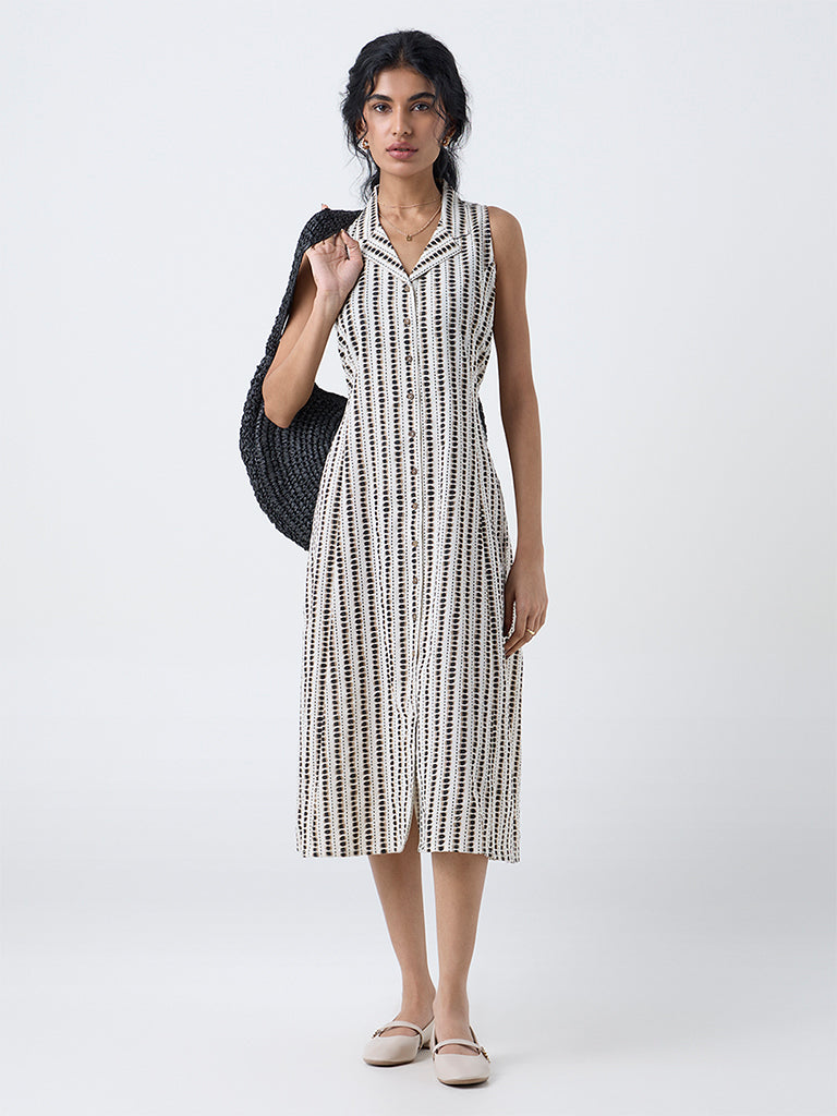 Bombay Paisley Black Cotton-Blend Shirt Dress