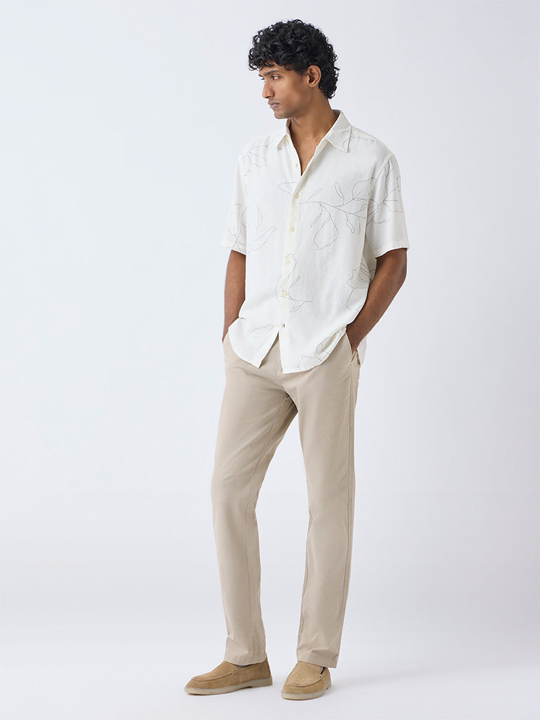 Ascot Off-White Floral Design Relaxed-Fit Shirt