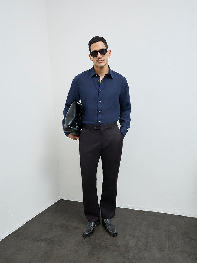 Ascot Navy Relaxed-Fit Linen Shirt