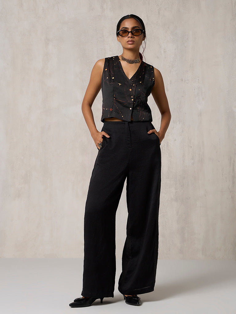 Printed Black Waist Coat