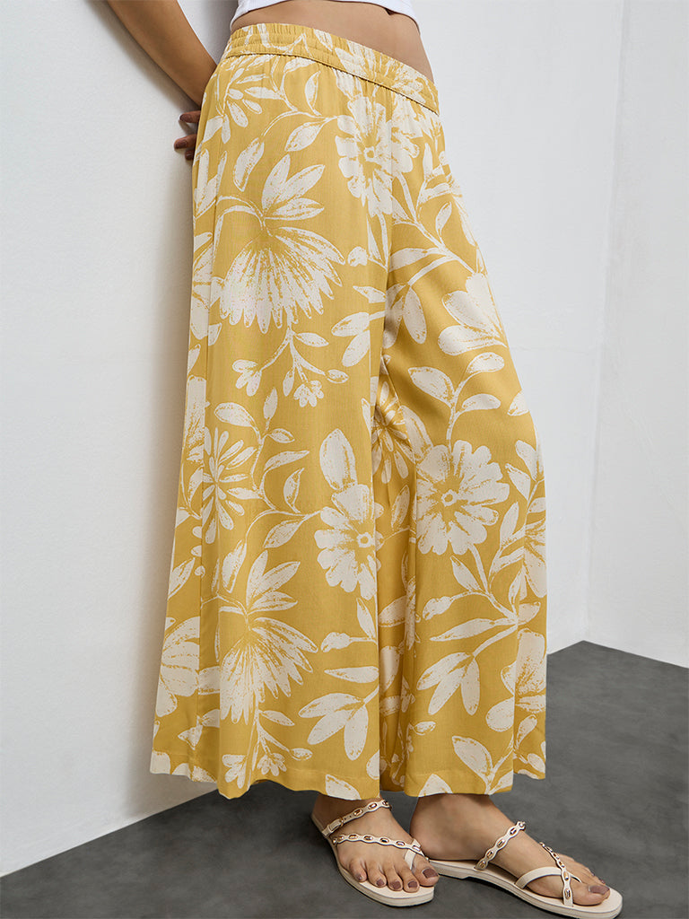 Utsa Yellow Floral Printed Palazzos