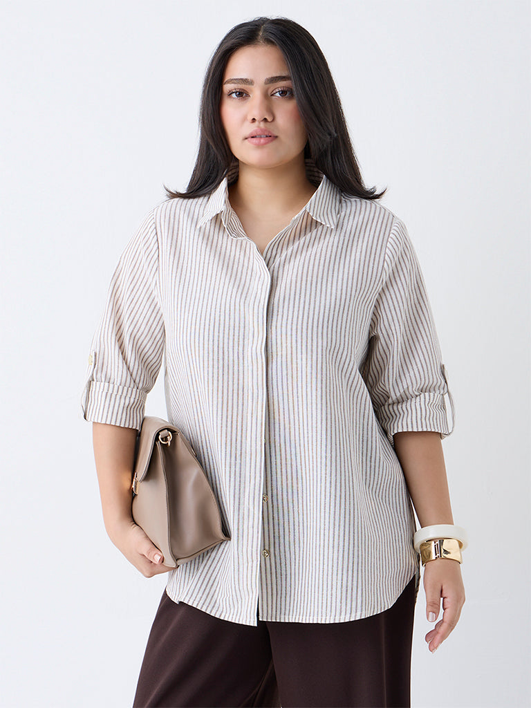 Gia Cream Striped Cotton-Blend Shirt