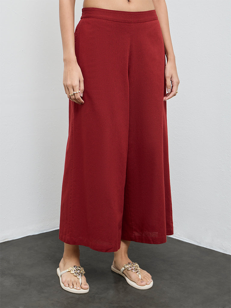 Utsa Rust Solid Mid-Rise Cotton-Blend Palazzos