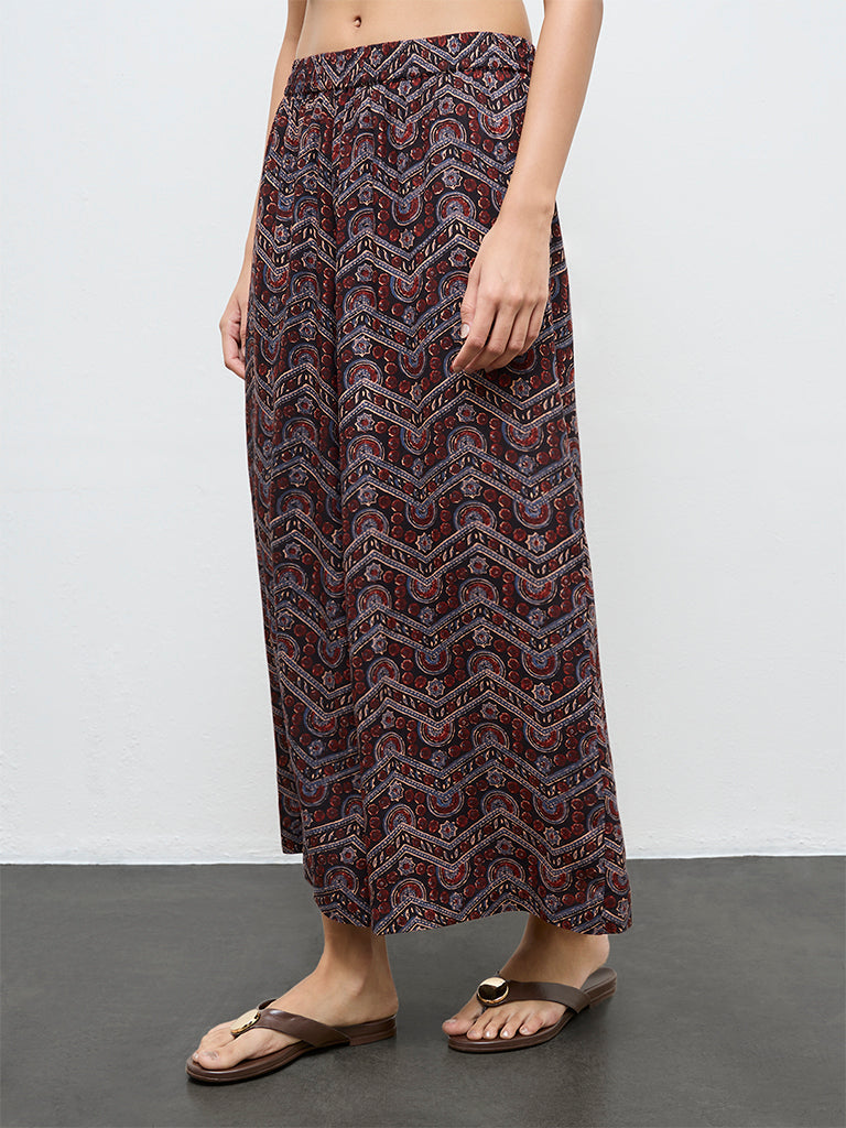 Utsa Black Chevron Printed Palazzos