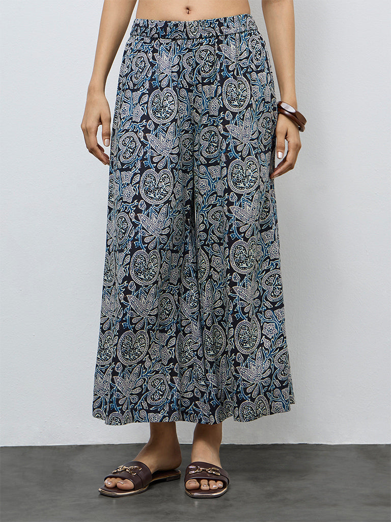 Utsa Blue Floral Printed Palazzos