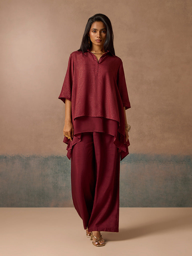 Shimmer Detailed Maroon Kurta