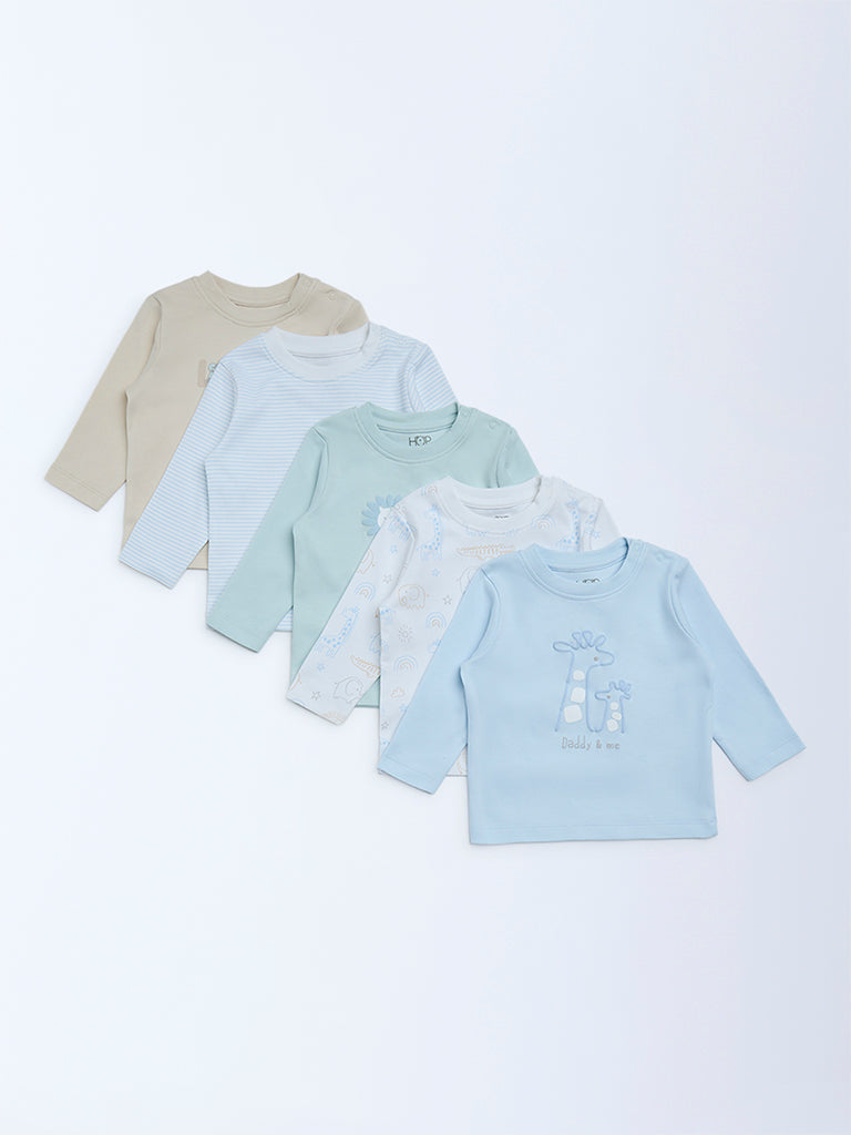 HOP Baby Girls Multicolour Printed Cotton T-Shirts - Pack of 5