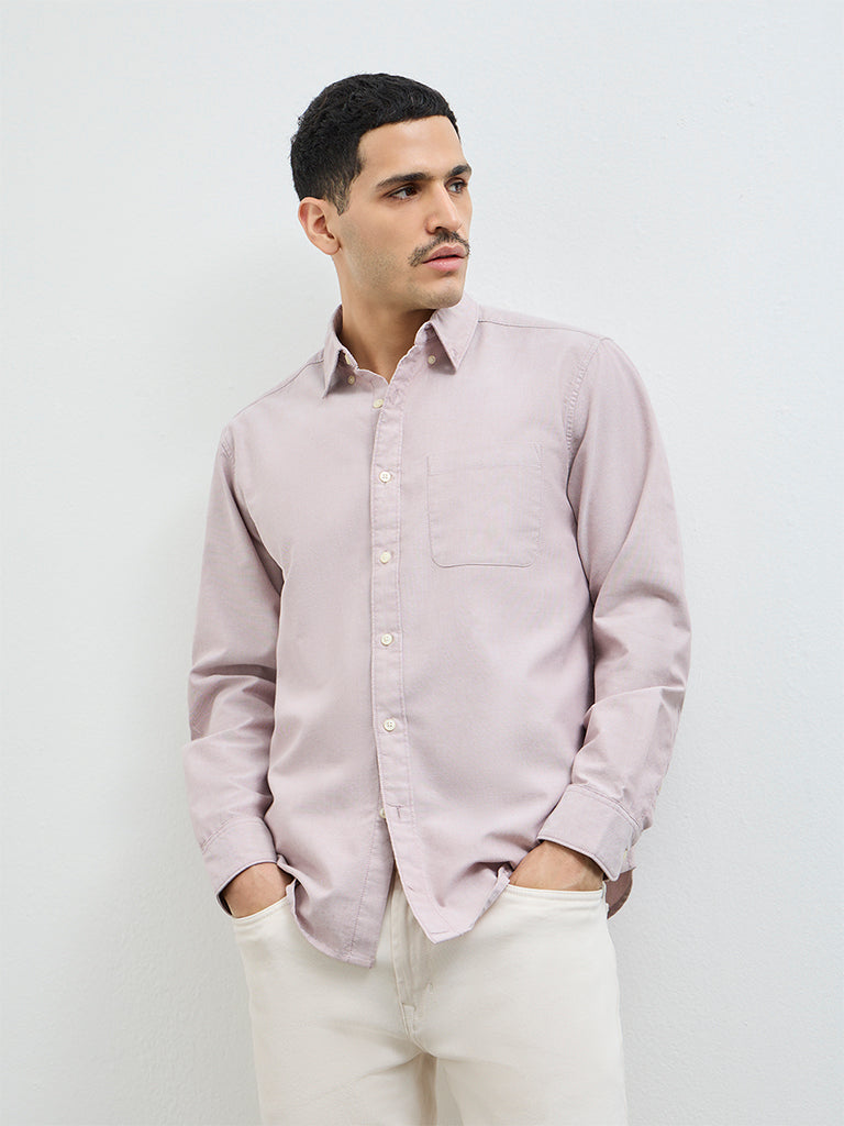 WES Casuals Mauve Solid Relaxed-Fit Cotton Shirt