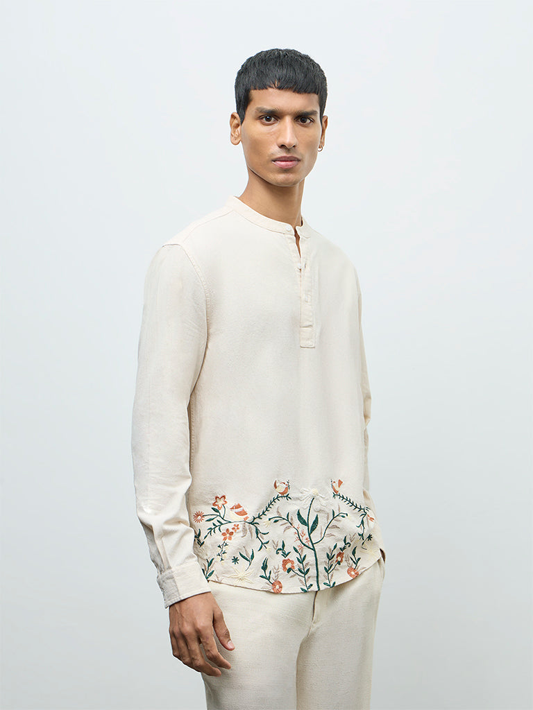 ETA Off-White Embroidered Relaxed-Fit Cotton Shirt