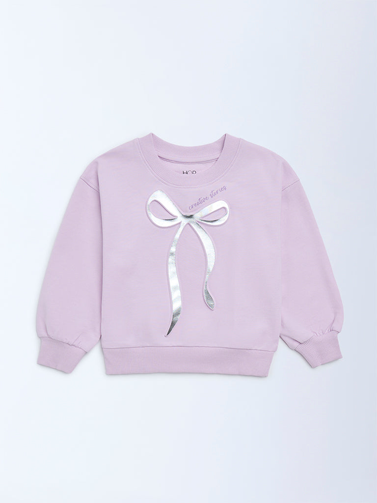 HOP Kids Girls Lilac Bow-Detailed Cotton-Blend Sweatshirt
