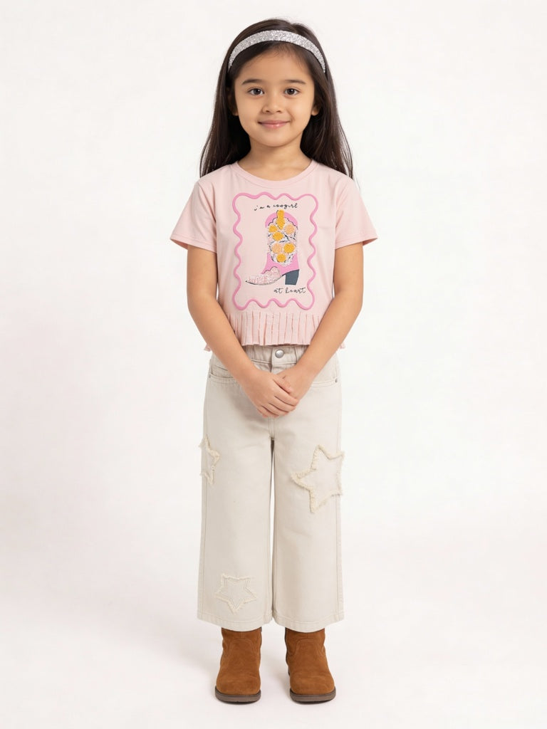 HOP Kids Girls Pink Embellished Cotton Top
