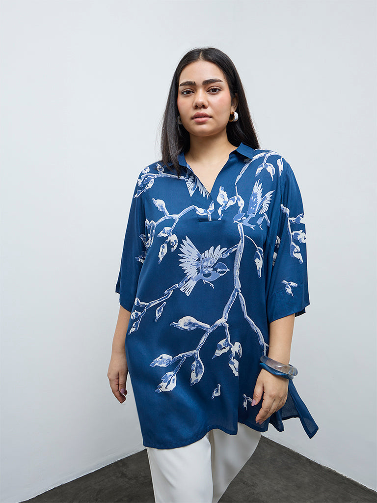 Diza Blue Printed Hi-Low Tunic