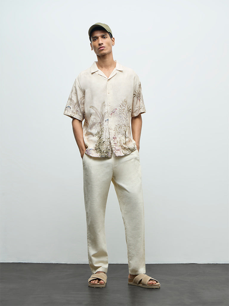 ETA Beige Nature-Inspired Printed Relaxed-Fit Shirt