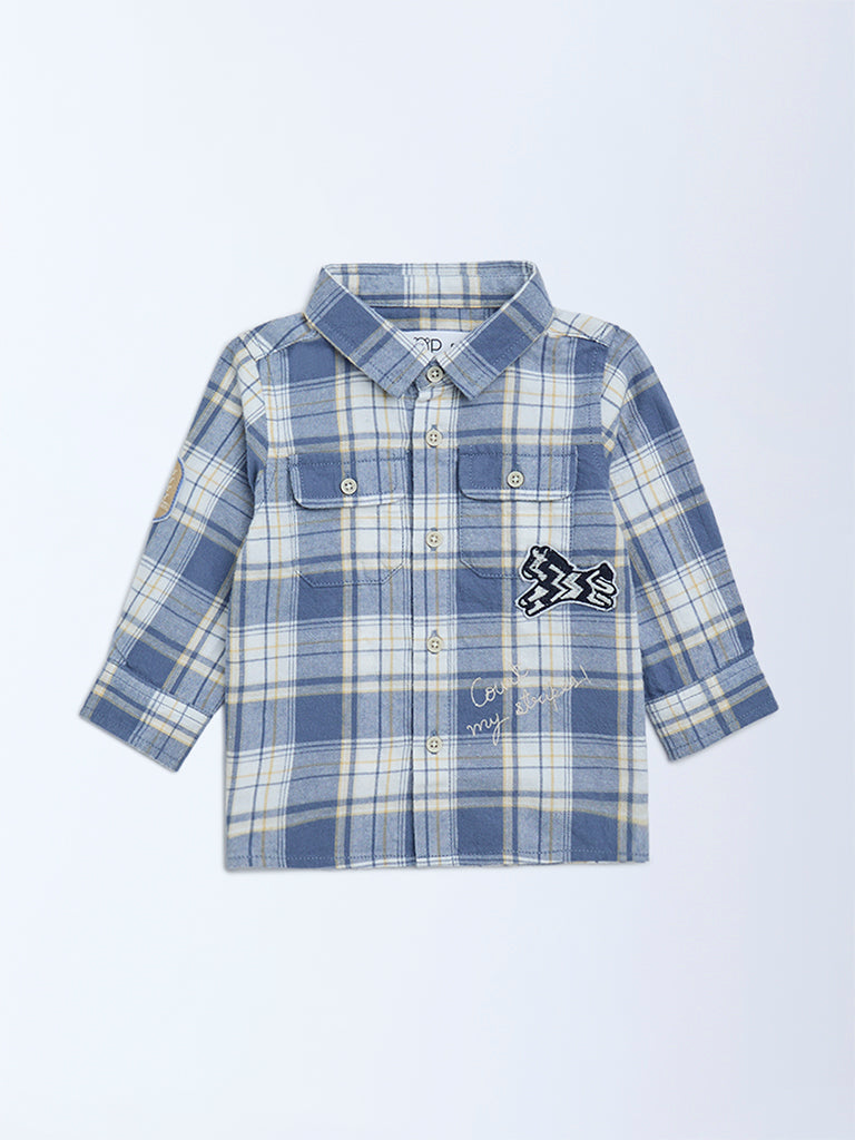 HOP Baby Boys Dusty Blue Checks Detailed Cotton Shirt