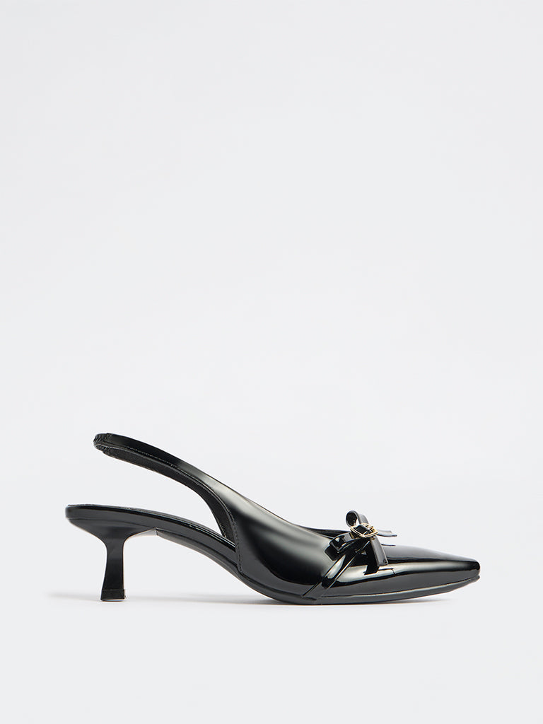 LUNA BLU Black Bow-Detail Slingback Heel Shoes