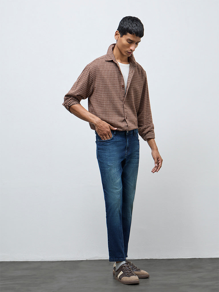 Nuon Dark Blue Faded Slim-Fit Mid-Rise Jeans
