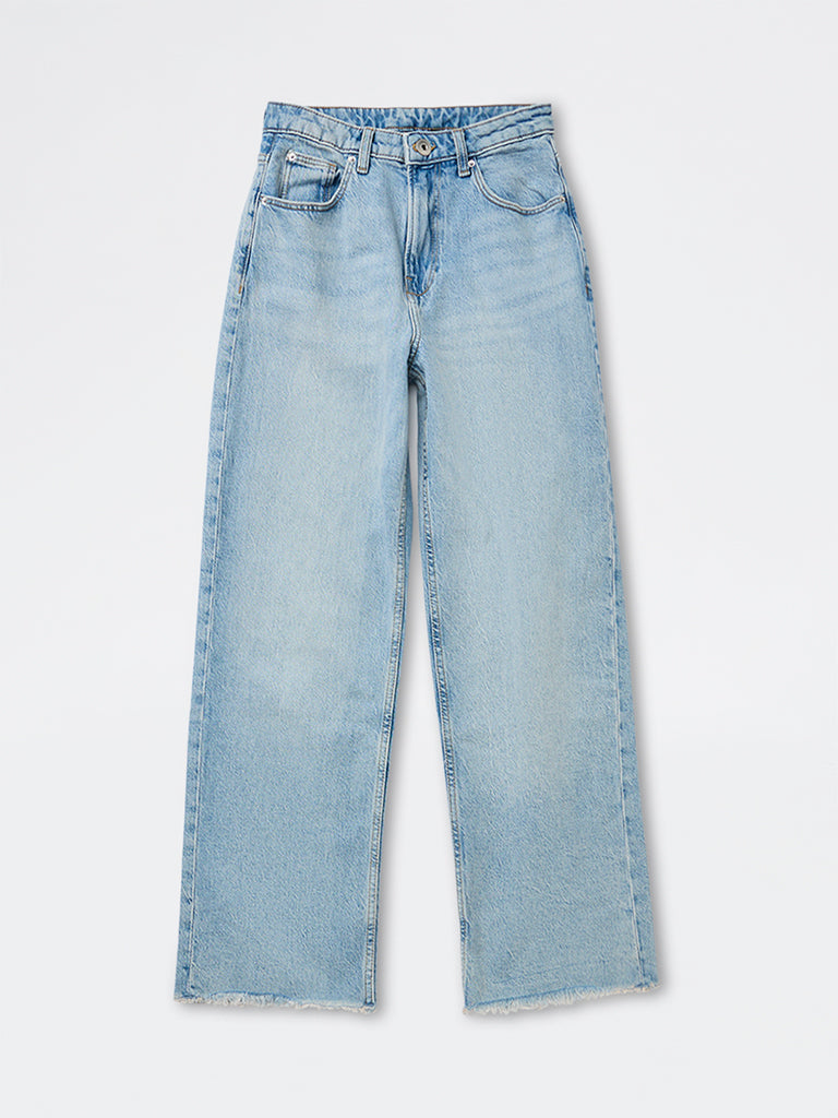 Nuon Light Blue Straight-Fit High-Rise Jeans