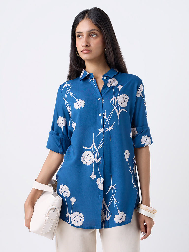 Utsa Indigo Floral Printed Tunic