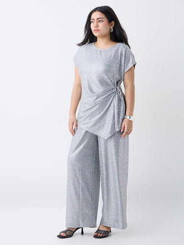 Gia Silver Shimmer Detailed High-Rise Pants