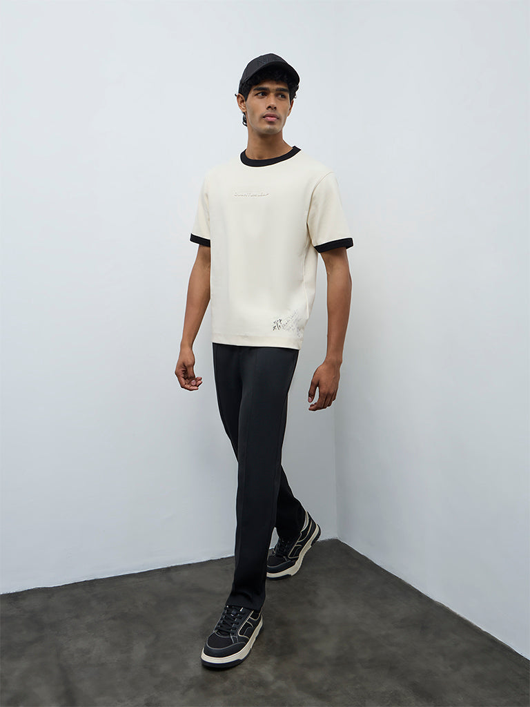 Nuoflexx Black Pipeline-Detail Relaxed-Fit Mid-Rise Pants