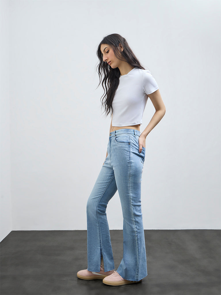 Nuon Light-Blue-Wash High-Waist Bootcut Fit Jeans