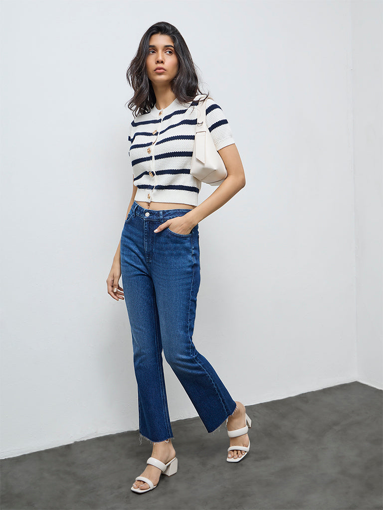 LOV Dark-Blue-Wash High-Waist Straight Fit Jeans
