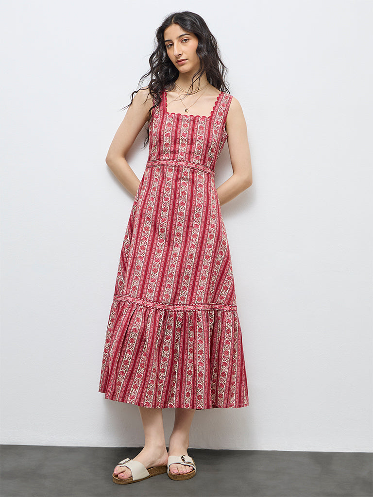 Bombay Paisley Red Floral Cotton Straight Dress