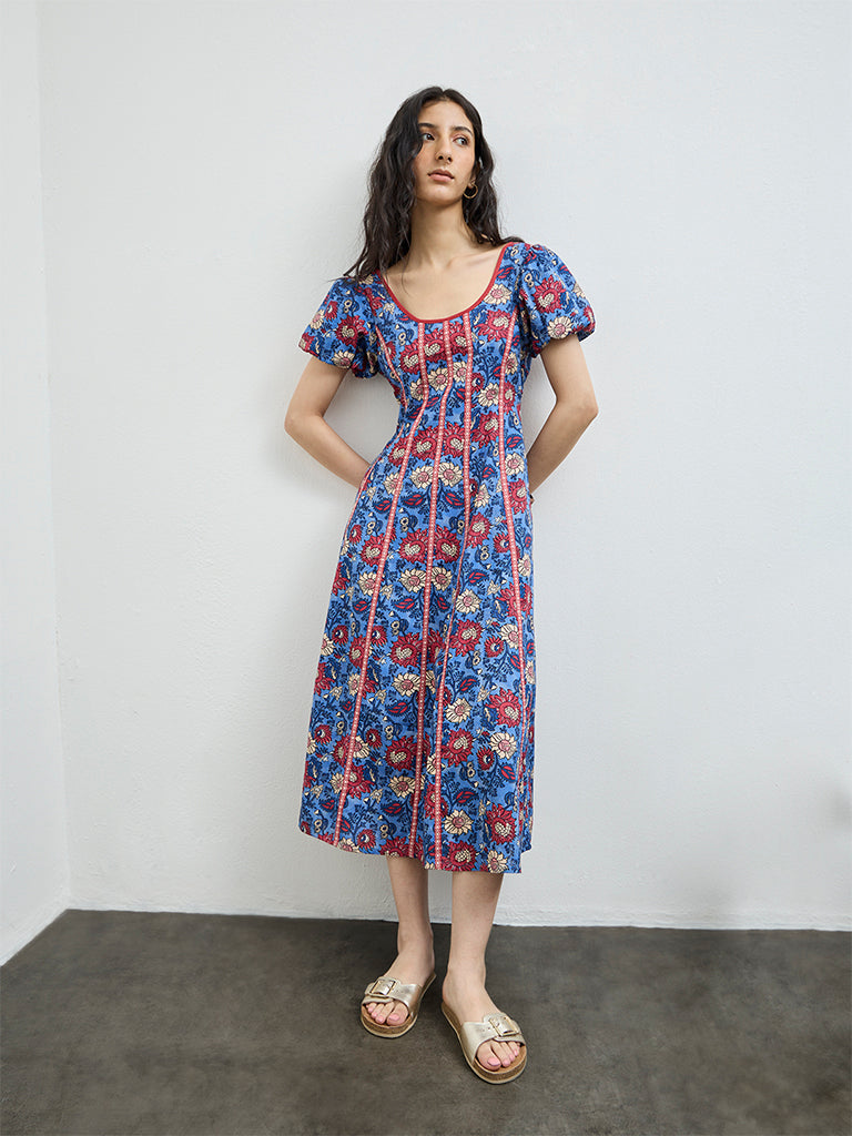 bombay paisley blue dress Buy Bombay Paisley Dark Blue Embroidered Cotton Tiered Dress from Westside