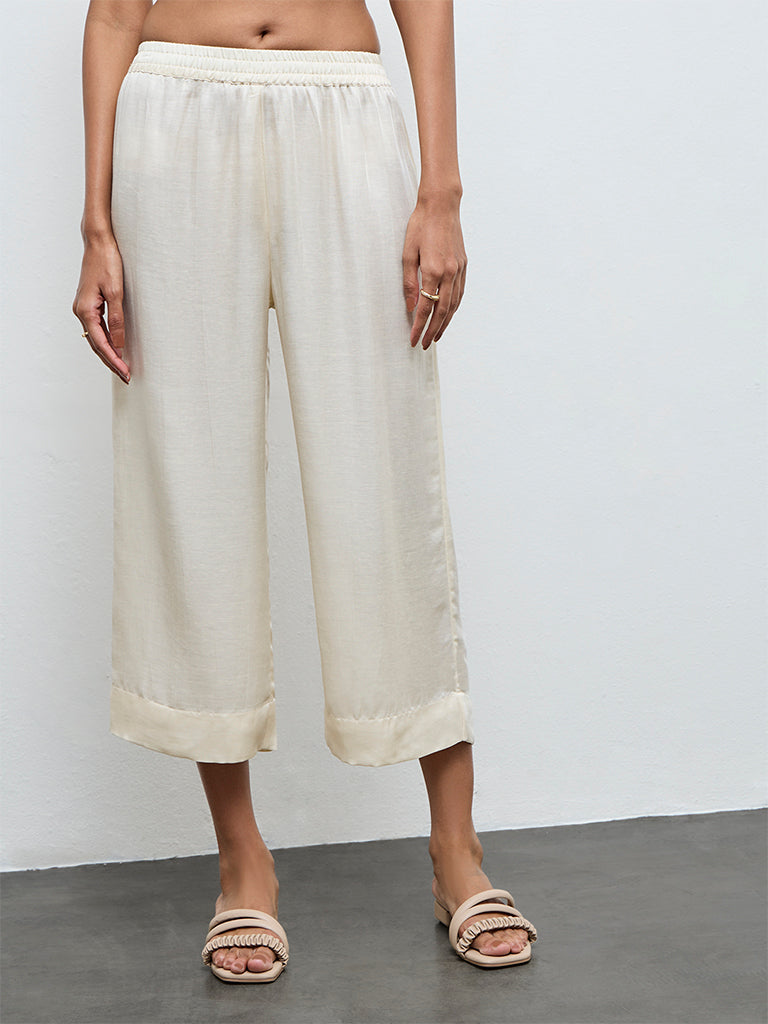 Zuba Off-White Solid Pants