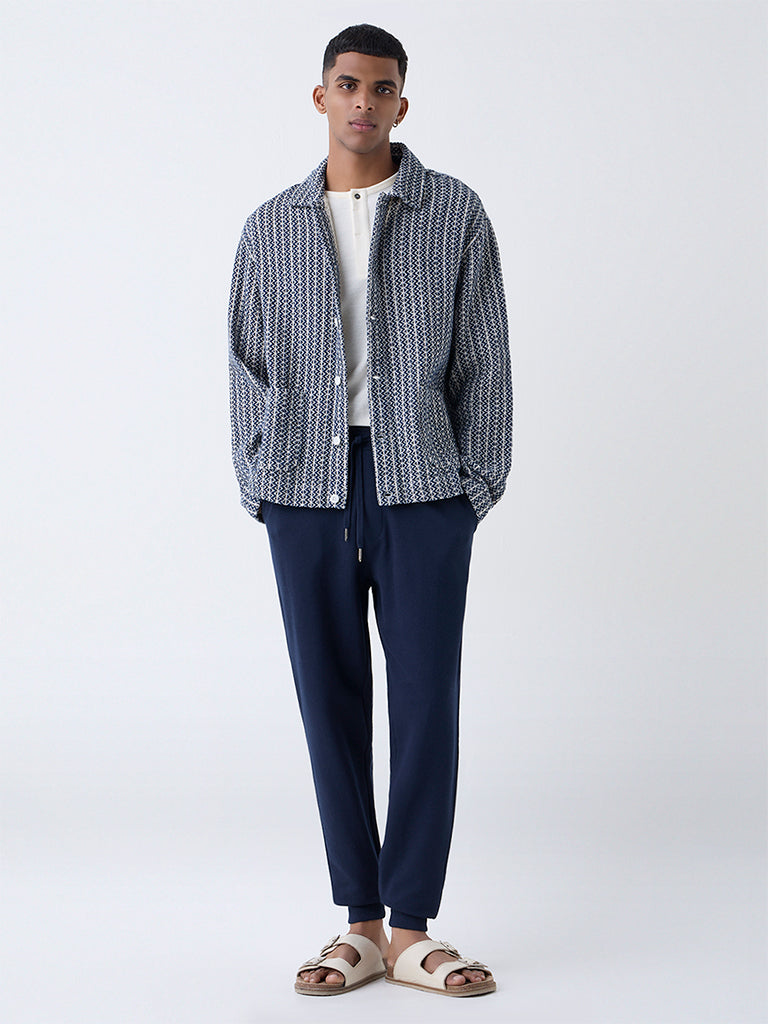 ETA Navy Relaxed-Fit Mid-Rise Cotton-Blend Joggers