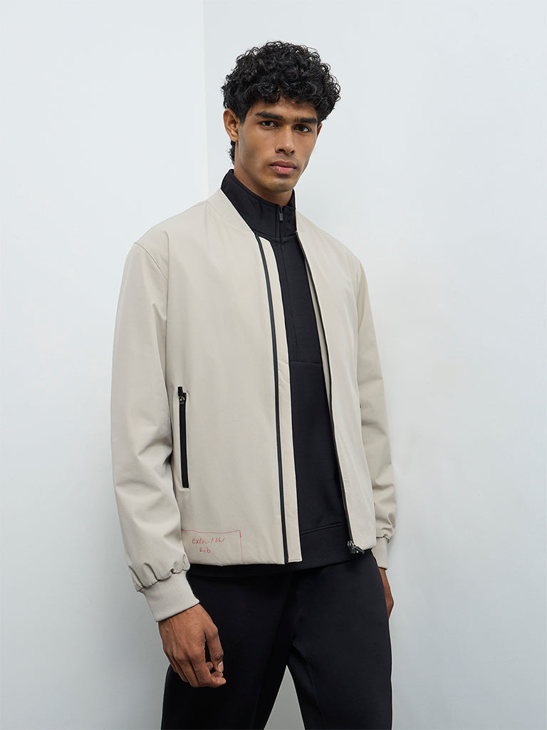 Nuoflexx Light Beige Relaxed-Fit Bomber Jacket