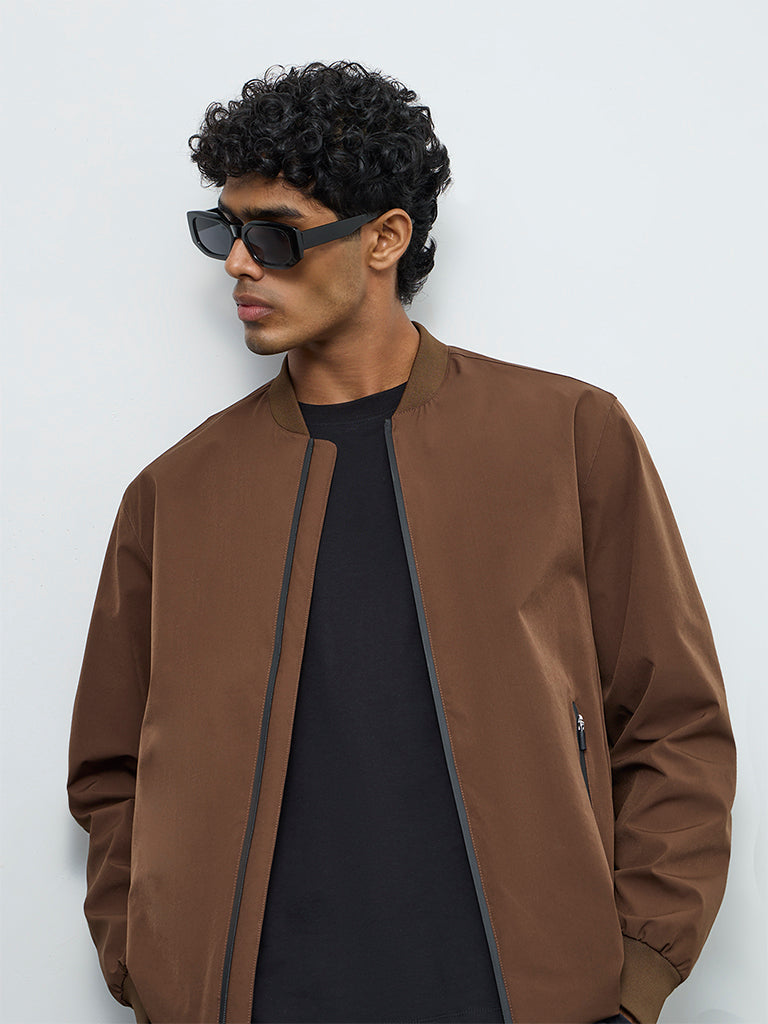 Nuoflexx Brown Relaxed-Fit Bomber Jacket