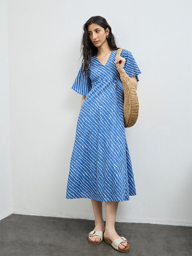 Bombay Paisley Blue Corset-Style Cotton A-Line Dress – Cherrypick