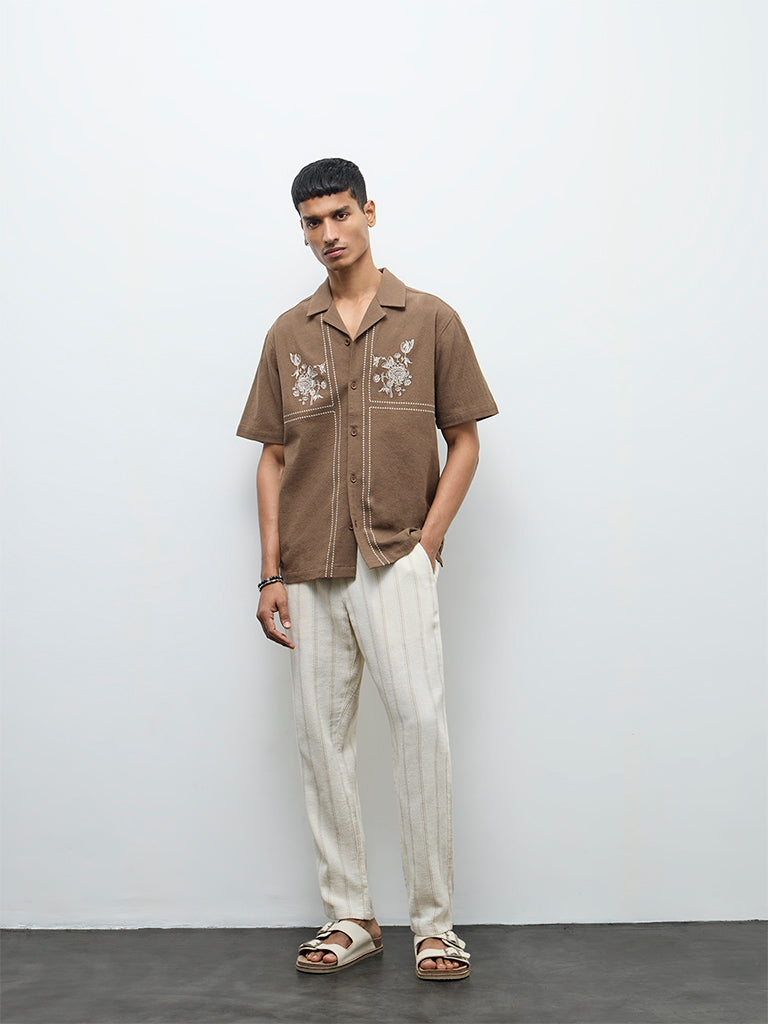 ETA Off-White Striped Relaxed-Fit Mid-Rise Cotton Chinos
