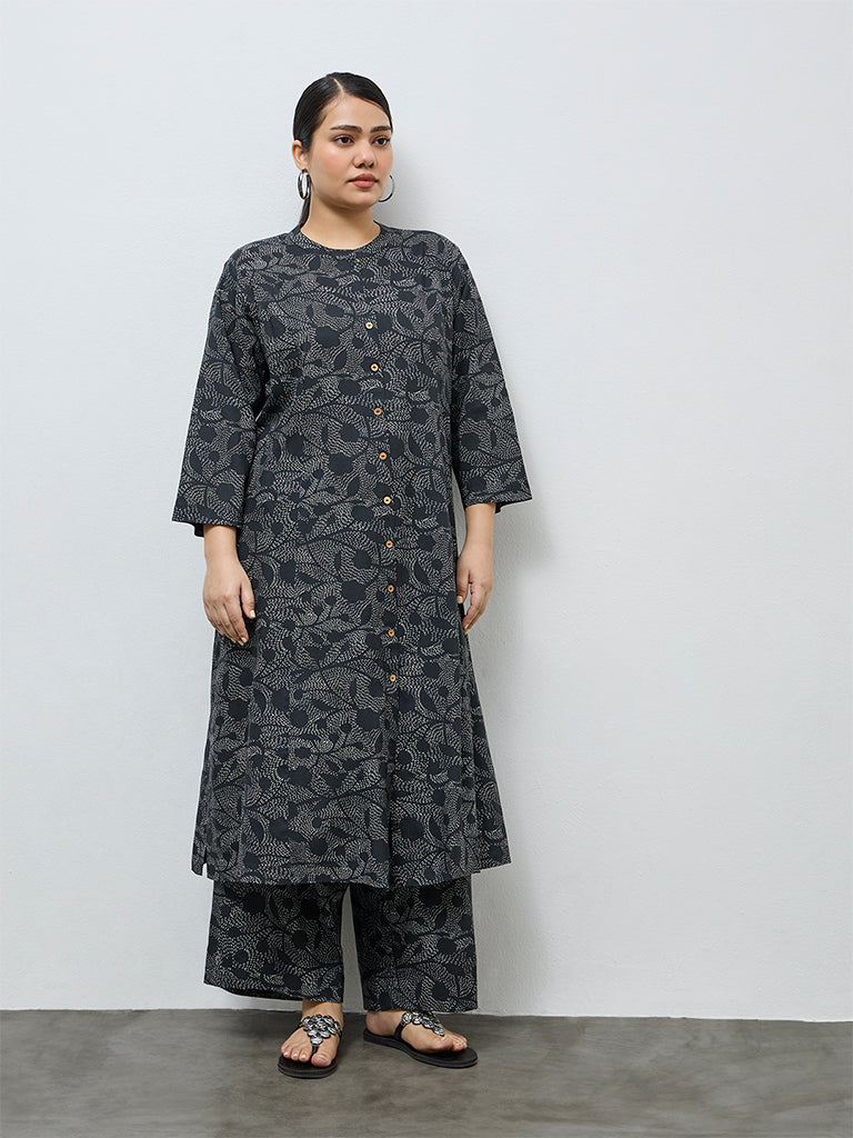 Diza Black Foliage Design A-Line Kurta