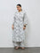 Diza White Leaf Design A-Line Kurta